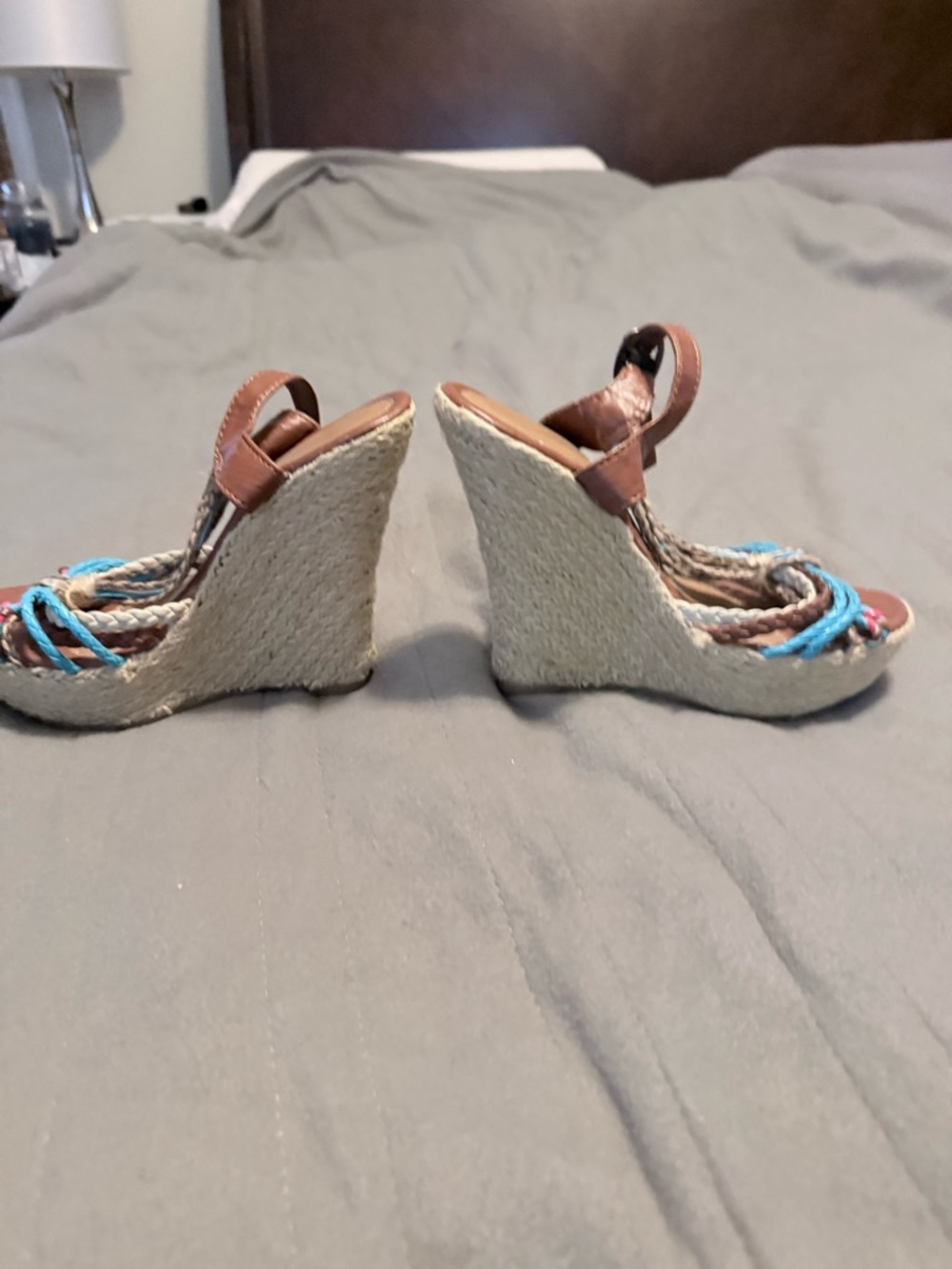 Rue21 Brown and Teal Braided Espadrille Wedge Sandals